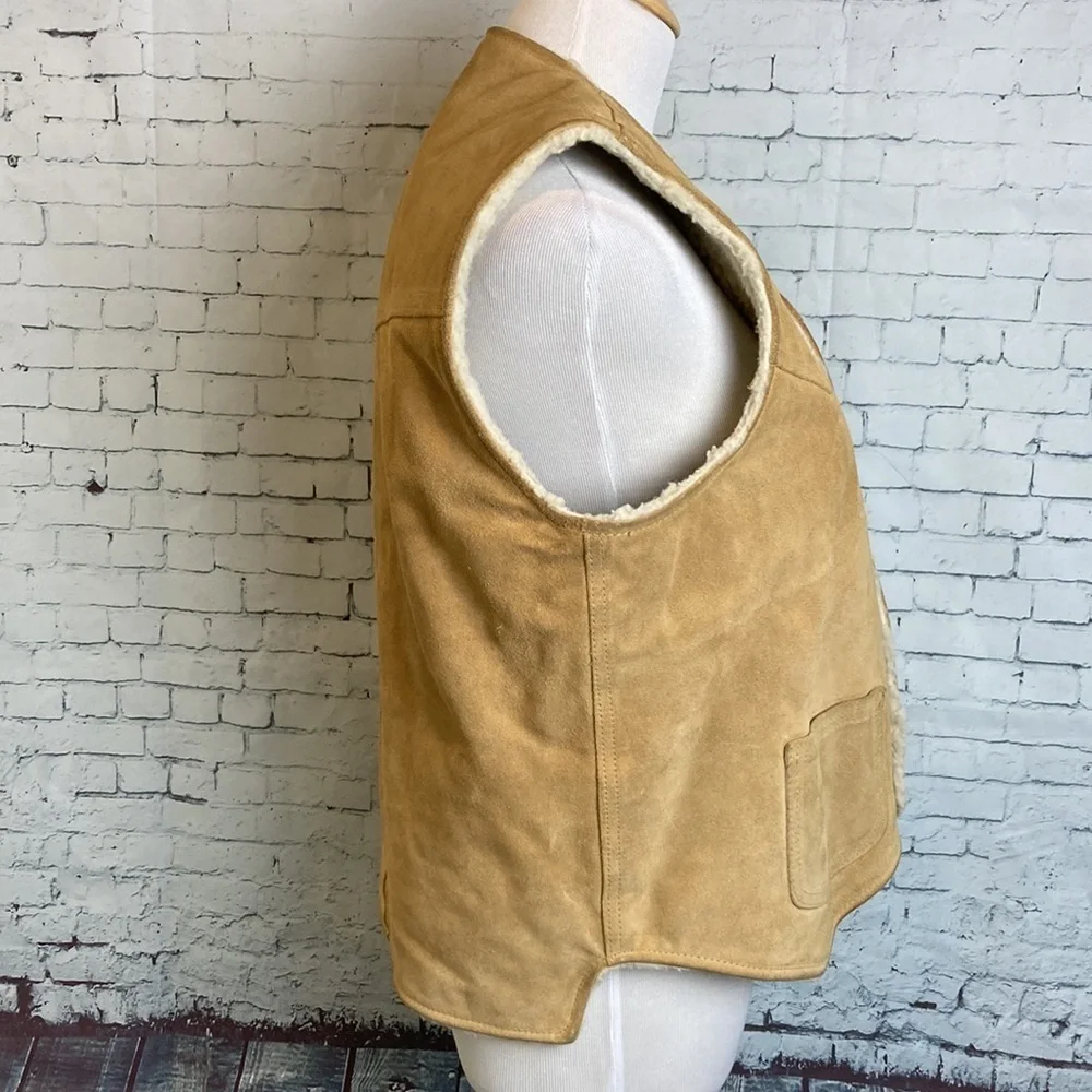 Vintage The Leather Shop Sears Suede Vest Faux Shearling Lining M Western Rodeo